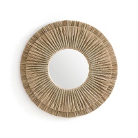 Зеркало Круглое с отделкой мендонгом 60 см Loully единый размер бежевый LA REDOUTE INTERIEURS  фото, kupilegko.ru